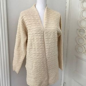 Vintage Ivory Wool Textured Open Sweater Coat